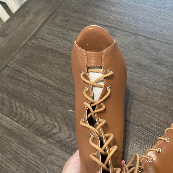 NWT BURJU Sofiya Nude Open Toe Lace Up Ankle Boots | Size 9.5 - Picture 8 of 9